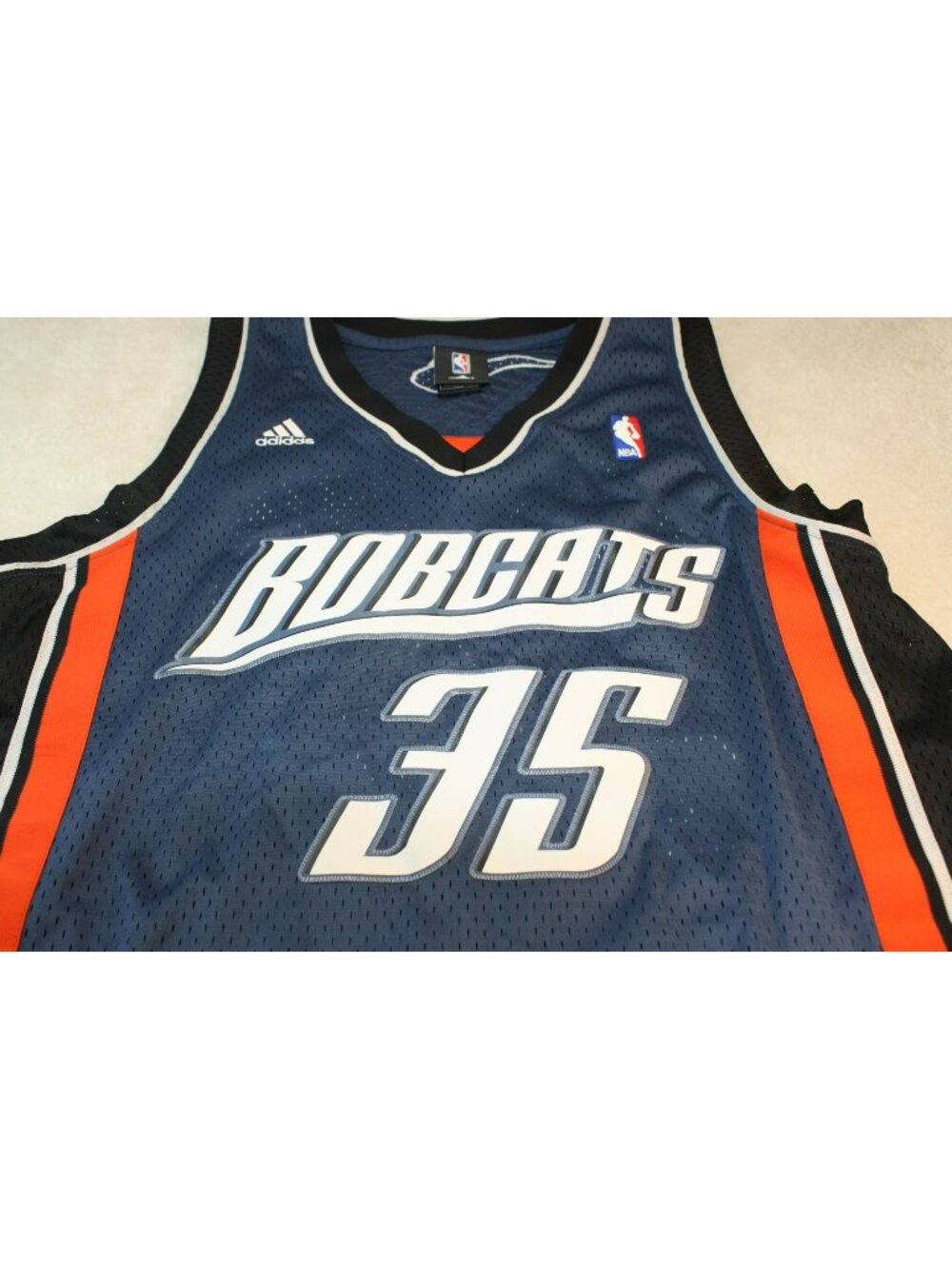 Adidas Authentics Mens NBA Bobcats Jersey Navy Orange Large Mesh Sleeveless Spor